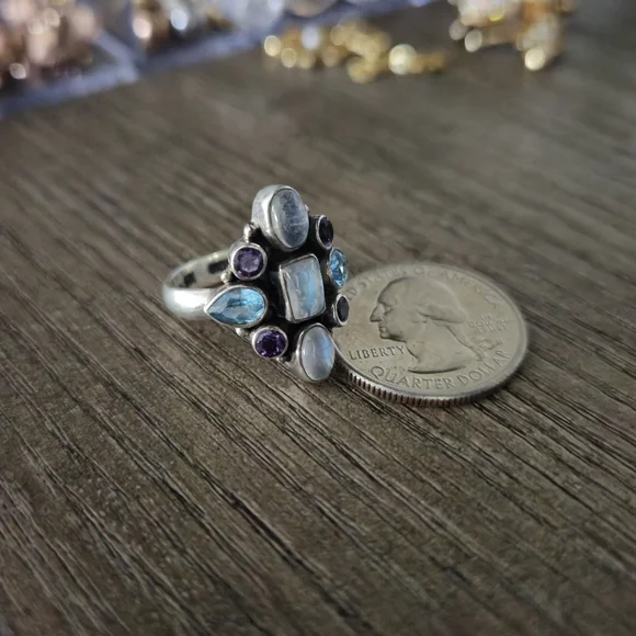 Nicky Butler 925 Sterling Silver Moonstone Blue Topaz Amethyst Ring Sz 7 Vintage - Picture 14 of 16
